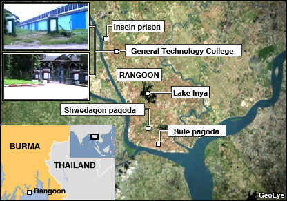 Satellite map of the part of Rangoon where many of the protesting monks are believed to be being held